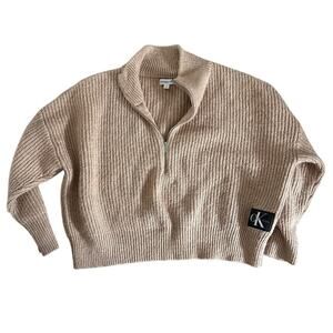 Y2K Calvin Klein Beige Ribbed Half Zip Sweater M